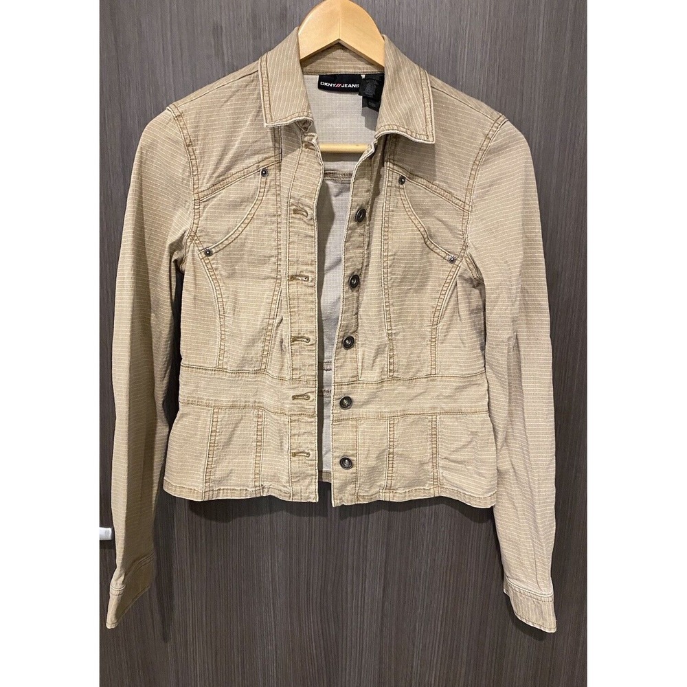 DKNY Jeans Jacket Size 7 Khaki‎ Denim Logo Casual Wear